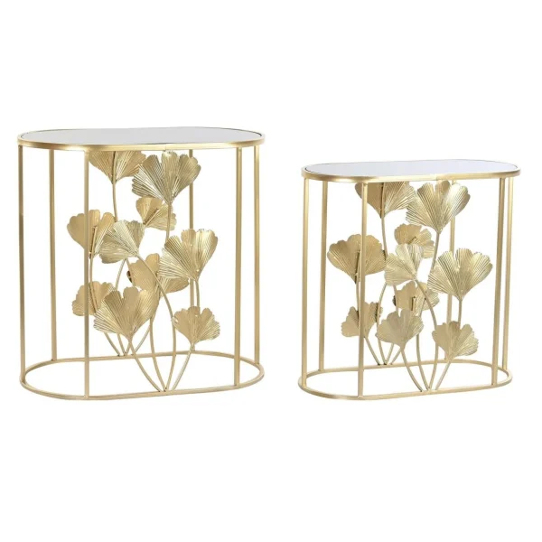 Pegane Set De 2 Tables D’appoints En Métal Doré Et Verre 1