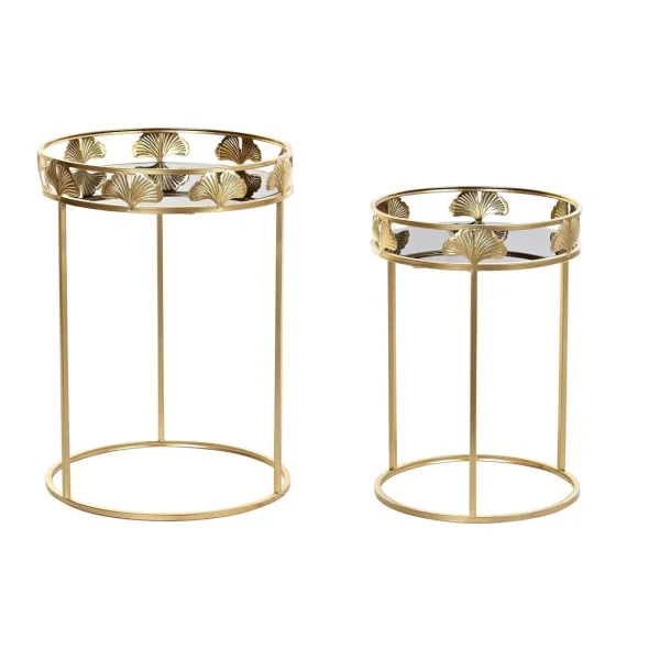 Pegane Set De 2 Tables D’appoints Rondes En Métal Avec Miroir 1