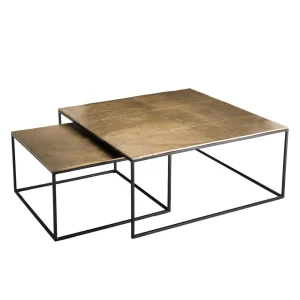 MACABANE Set De 2 Tables Gigognes Carrées JONAS Aluminium Doré – Pieds Métal 10