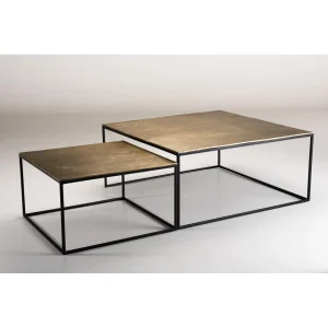 MACABANE Set De 2 Tables Gigognes Carrées JONAS Aluminium Doré – Pieds Métal 16