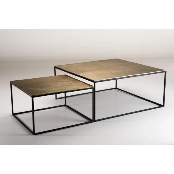 MACABANE Set De 2 Tables Gigognes Carrées JONAS Aluminium Doré – Pieds Métal 6