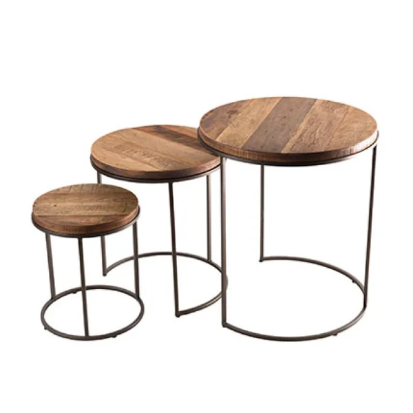 MES Set De 3 Tables D’appoint Rondes Gigogne En Teck Recyclé – APPOLINE 1