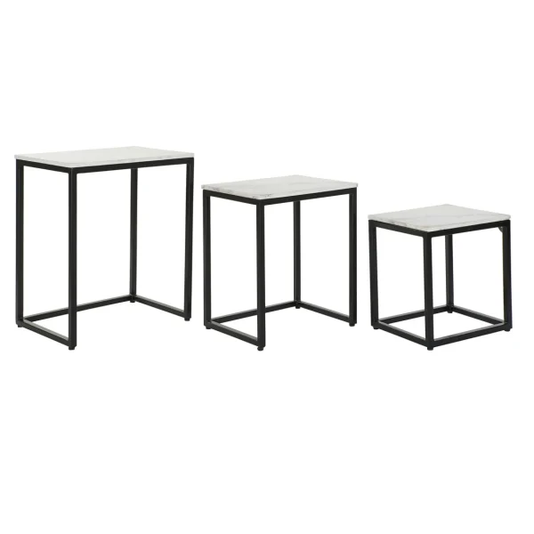 Pegane Set De 3 Tables D’appoints En Marbre Et Fer Coloris Blanc / Noir 1