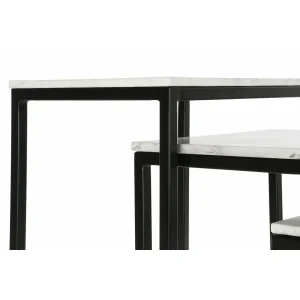 Pegane Set De 3 Tables D’appoints En Marbre Et Fer Coloris Blanc / Noir 8