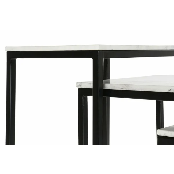 Pegane Set De 3 Tables D’appoints En Marbre Et Fer Coloris Blanc / Noir 3