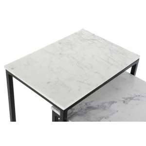 Pegane Set De 3 Tables D’appoints En Marbre Et Fer Coloris Blanc / Noir 12