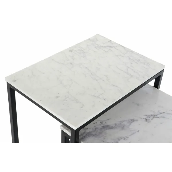 Pegane Set De 3 Tables D’appoints En Marbre Et Fer Coloris Blanc / Noir 5