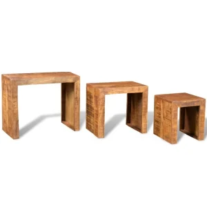 SANS MARQUE Set De 3 Tables Gigognes En Manguier Recyclé Style Antique – Brun 15