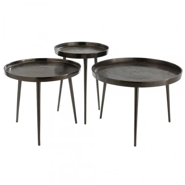 Inside 75 Set De 3 Tables Gigognes Ronde FESO En Métal Gris Foncé 1