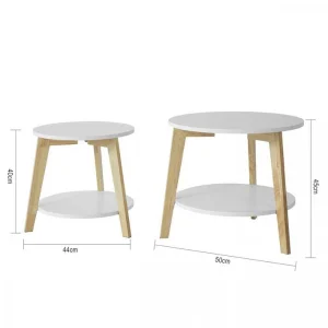 SoBuy® FBT75-W Set De 2-Blanc Et Bois Ronde Table D’Appoint Table Bas… 13