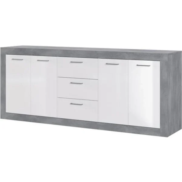 CSTORE STONE Buffet 4 Portes 3 Tiroirs – Décor Béton Et Blanc – L 206 X P … 1