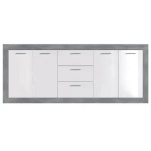 CSTORE STONE Buffet 4 Portes 3 Tiroirs – Décor Béton Et Blanc – L 206 X P … 9