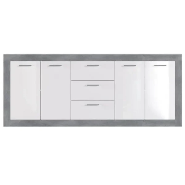 CSTORE STONE Buffet 4 Portes 3 Tiroirs – Décor Béton Et Blanc – L 206 X P … 3