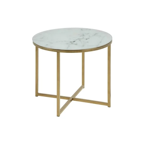 TOILINUX Table à Café Ronde Effet Marbre En Verre Et Métal – Diam. 50 Cm X H… 1