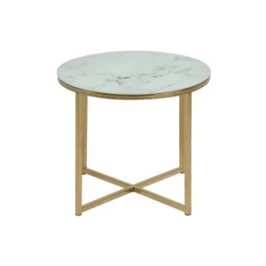 TOILINUX Table à Café Ronde Effet Marbre En Verre Et Métal – Diam. 50 Cm X H… 10