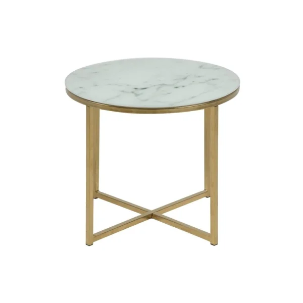 TOILINUX Table à Café Ronde Effet Marbre En Verre Et Métal – Diam. 50 Cm X H… 4