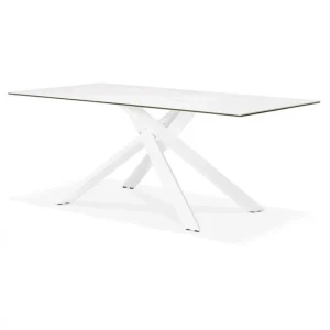 Paris Prix Table à Manger 180 Cm En Verre Blanc Et Piètement Blanc – CLIFF 13