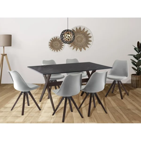 Vente-unique Table à Manger 6 Couverts En MDF Et Hêtre – Anthracite Et Naturel Fo… 3