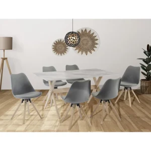 Vente-unique Table à Manger 6 Couverts En MDF Et Hêtre – Blanc Et Naturel Clair -… 8