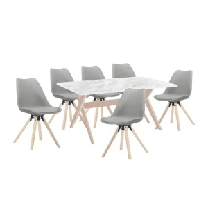 Vente-unique Table à Manger 6 Couverts En MDF Et Hêtre – Blanc Et Naturel Clair -… 12