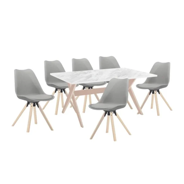 Vente-unique Table à Manger 6 Couverts En MDF Et Hêtre – Blanc Et Naturel Clair -… 5