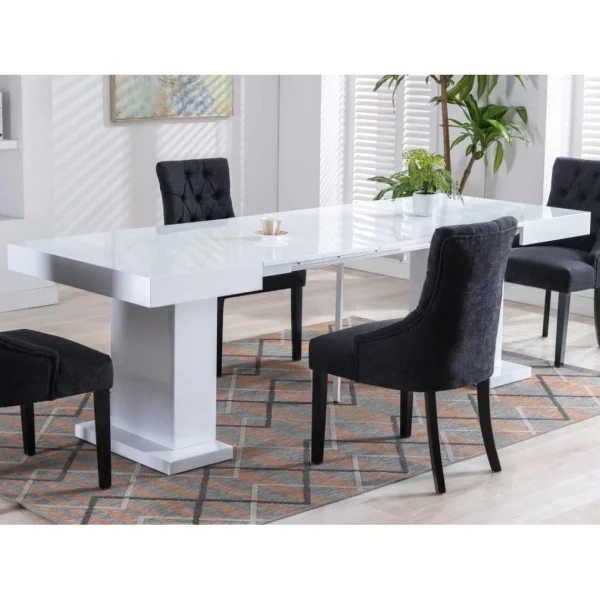 Vente-unique Table à Manger Extensible 4 à 10 Couverts En MDF – Blanc Laqué – MI… 1