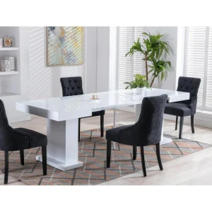 Vente-unique Table à Manger Extensible 4 à 10 Couverts En MDF – Blanc Laqué – MI… 9