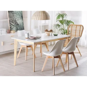 Beliani Table à Manger Extensible Blanche Et Bois Clair 140/180 X 90 Cm SOLA 11