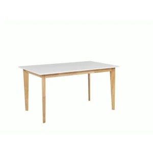 Beliani Table à Manger Extensible Blanche Et Bois Clair 140/180 X 90 Cm SOLA 13