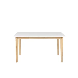 Beliani Table à Manger Extensible Blanche Et Bois Clair 140/180 X 90 Cm SOLA 15