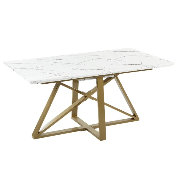 Beliani Table à Manger Extensible Dorée Effet Marbre 160/200 X 90 Cm MAXIMUS 1