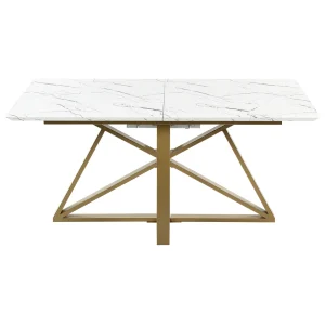 Beliani Table à Manger Extensible Dorée Effet Marbre 160/200 X 90 Cm MAXIMUS 10