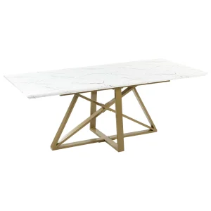 Beliani Table à Manger Extensible Dorée Effet Marbre 160/200 X 90 Cm MAXIMUS 12