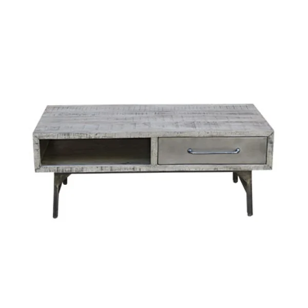 MES Table Basse 1 Tiroir 120 Cm En Manguier Gris Clair – VERMONT 1