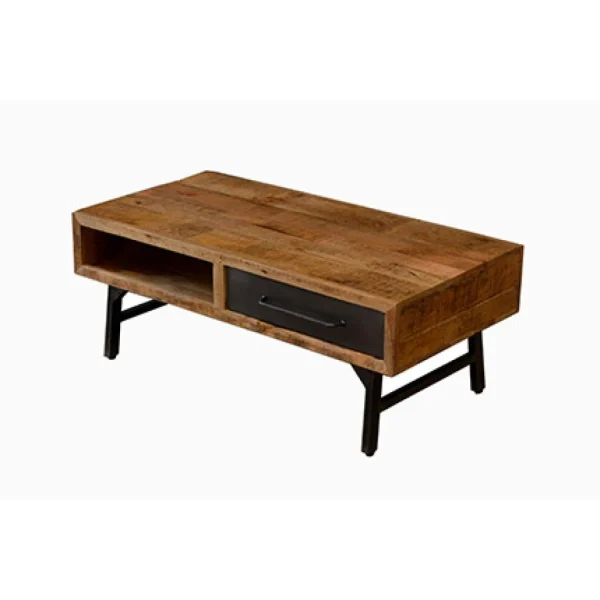 MES Table Basse 1 Tiroir 120 Cm En Manguier Naturel Et Métal – VERMONT 1