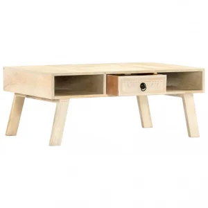 Chunhelife Table Basse 100x60x40 Cm Bois De Manguier Massif 9