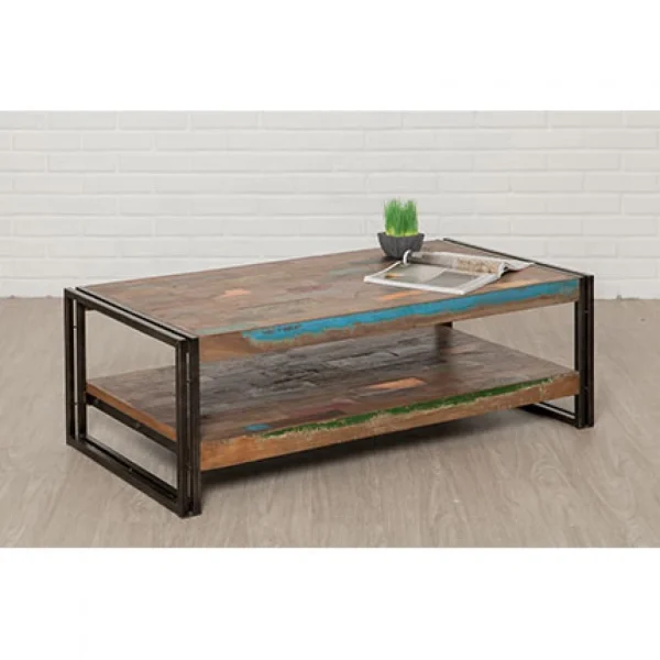 Delorm Table Basse 120 Cm Double Plateaux En Teck Recyclé – TUNDRA 1