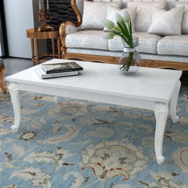 SANS MARQUE Table Basse 120 X 70 X 42 Cm Laquée Blanche – Blanc 1