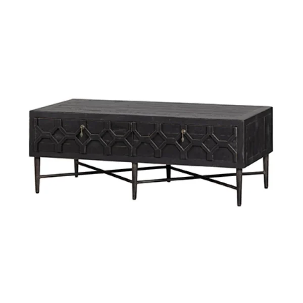 MES Table Basse 2 Abattants 120x60x46 Cm En Pin Noir Et Métal – TOBIAS 1