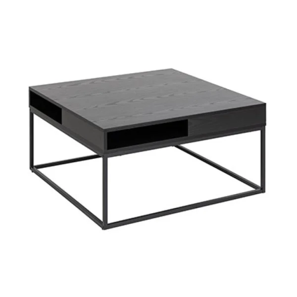 MES Table Basse 2 Niches 80x80x40 Cm En Chêne Et Métal Noir 1