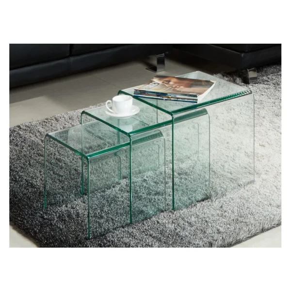 Marque Generique Lot De 3 Tables Basses Gigognes MINKA – Verre Courbé 6