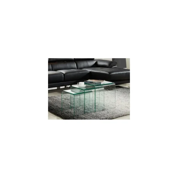 Marque Generique Lot De 3 Tables Basses Gigognes MINKA – Verre Courbé 1