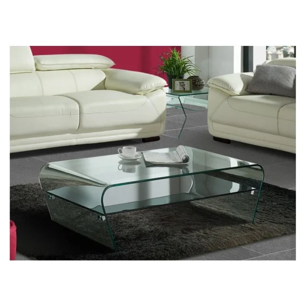 Marque Generique Table Basse KELLY – Verre Trempé – Tablette Noire Laquée 5