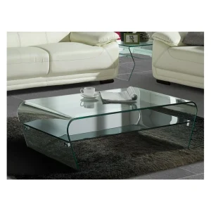 Marque Generique Table Basse KELLY – Verre Trempé – Tablette Noire Laquée 9