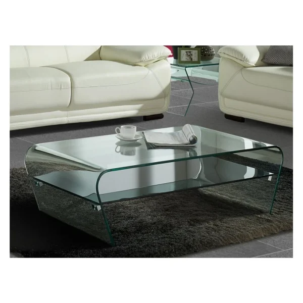 Marque Generique Table Basse KELLY – Verre Trempé – Tablette Noire Laquée 3