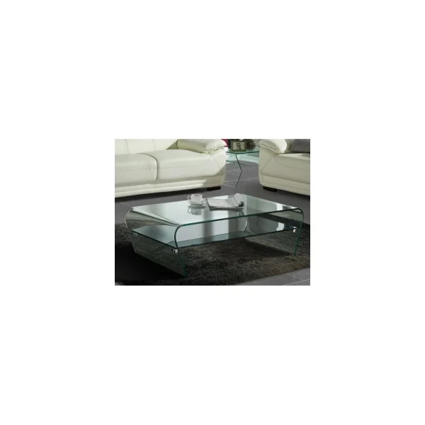 Marque Generique Table Basse KELLY – Verre Trempé – Tablette Noire Laquée 1