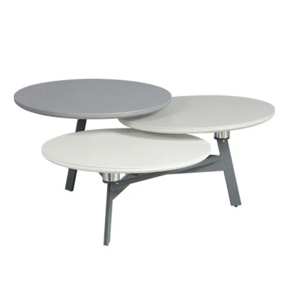 MES Table Basse 3 Plateaux Ronds Gris, Gris Clair Et Blanc 1