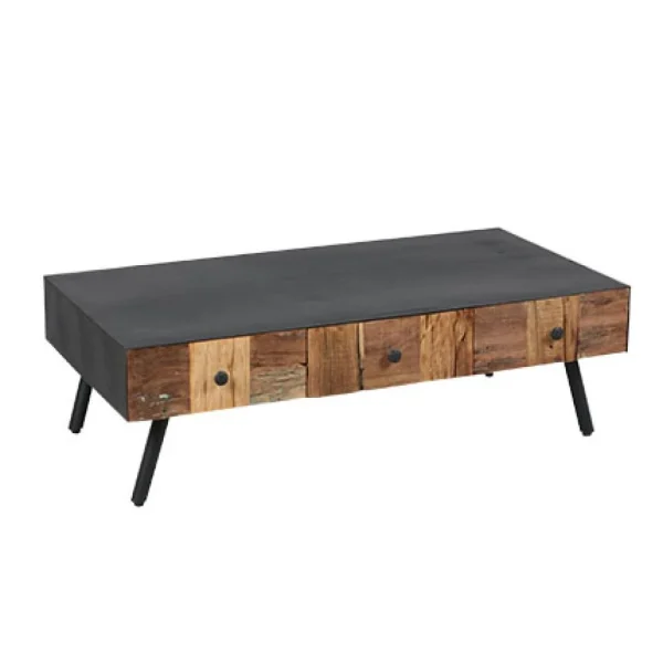 MES Table Basse 3 Tiroirs En Bois Et Métal Gris – HOUSTON 1