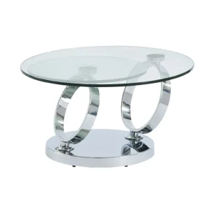 Marque Generique Table Basse Avec Plateaux Pivotants JOLINE – Verre Trempé & Métal 15