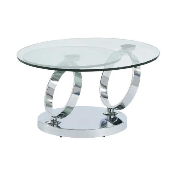 Marque Generique Table Basse Avec Plateaux Pivotants JOLINE – Verre Trempé & Métal 6